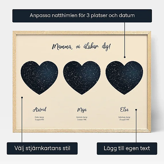Drie Sterren Map Voor Mama — gepersonaliseerde sterrenkaart print