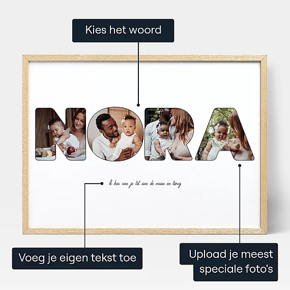 Baby Naam Foto Collage — gepersonaliseerde fotomuurkunst
