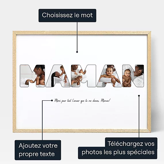 Collage Photo En Lettre Pour Maman — art mural photo personnalisé