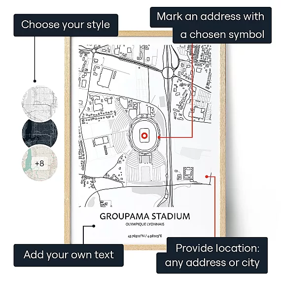 Olympique Lyon Groupama Stadium Map — personalized art print