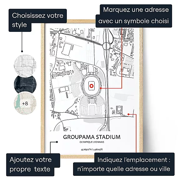 Olympique Lyonnais Carte Du Groupama Stadium — affiche artistique personnalisée