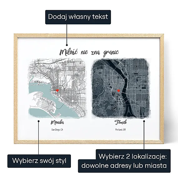 Podwojna Mapa — personalizowany plakat artystyczny