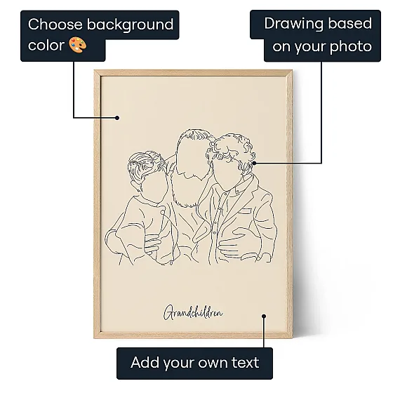 Grandpa and Grandchildren Line Art 3