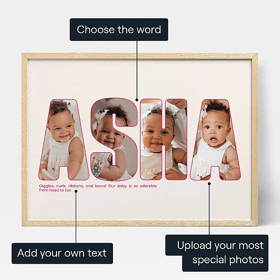 Baby Name Photo Collage — personalised photo wall art print