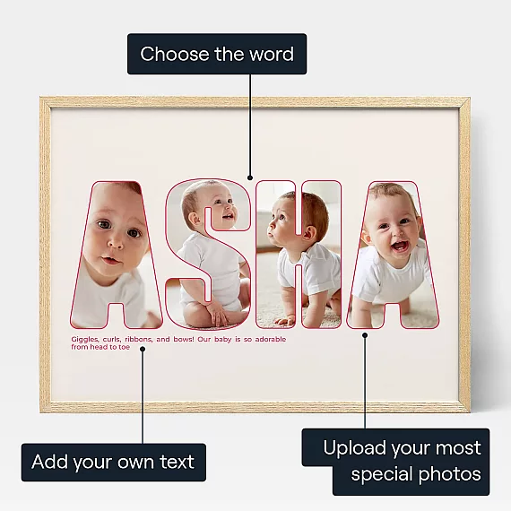 Baby Name Photo Collage — personalised photo wall art print