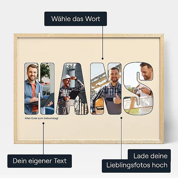 Fotocollage Mit Namen Und Buchstaben — personalisierter Foto-Wandkunst-Druck - Schweiz