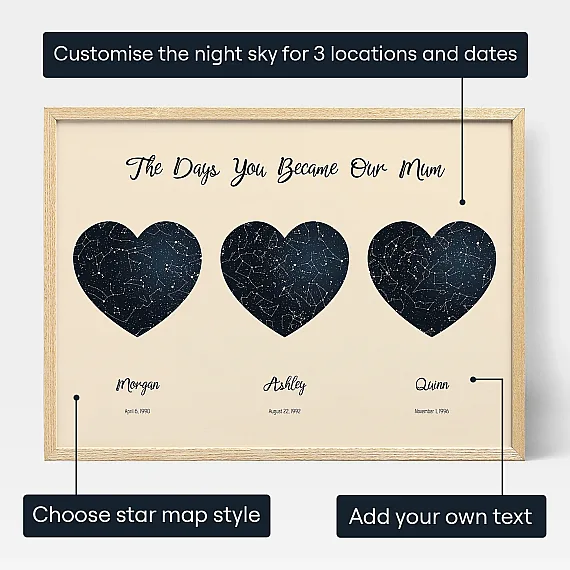 Triple Star Map For Mum — personalised star map print