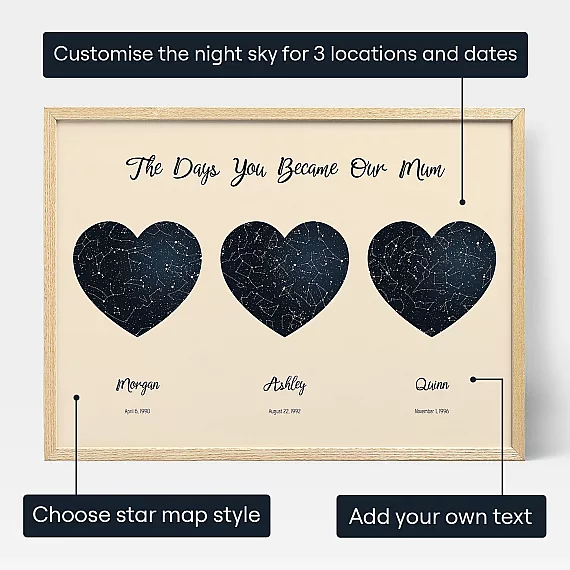Triple Star Map For Mum — personalised star map print