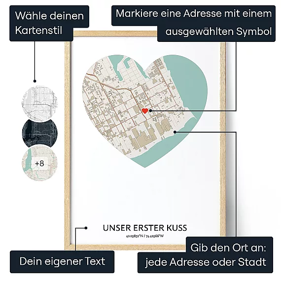 Unser Erster Kuss Karte — personalisierter Kunstdruck - Schweiz