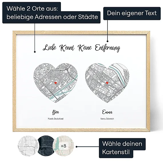 Liebe Kennt Keine Entfernung — personalisierter Karten-Druck - Schweiz