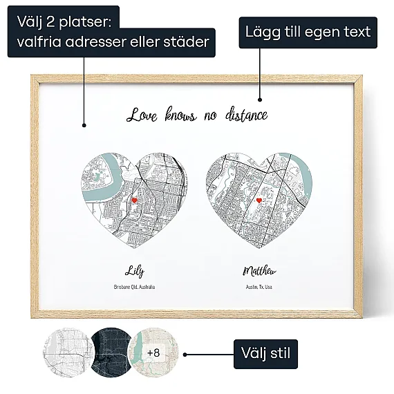Karlek Vet Inget Distans Karta — personlig konstprint