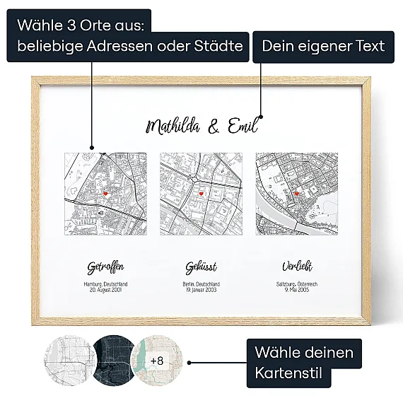 Getroffen Gekusst Verlobt Karte — personalisierter Kunstdruck - Schweiz