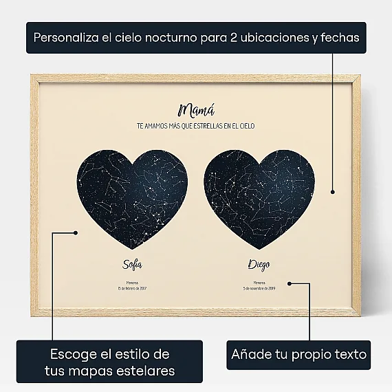 Mapa Estelar Doble Para Madres — regalo personalizado para ella