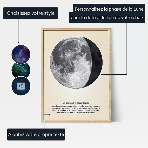 Affiche Personnalisee Lune Gibbeuse Decroissante — affiche personnalisée de la phase de lune