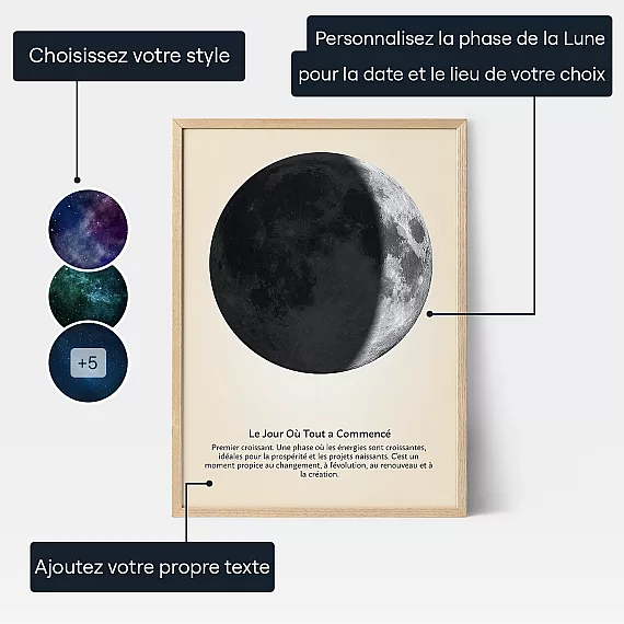 Affiche Personnalisee Premier Croissant De Lune — cadeau personnalisé pour lui