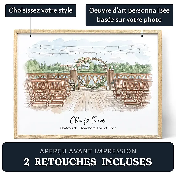 Peinture à l’aquarelle personnalisée - Lieu de mariage