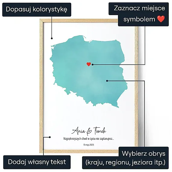 Personalizowana Mapa Akwarela — personalizowany prezent dla niego