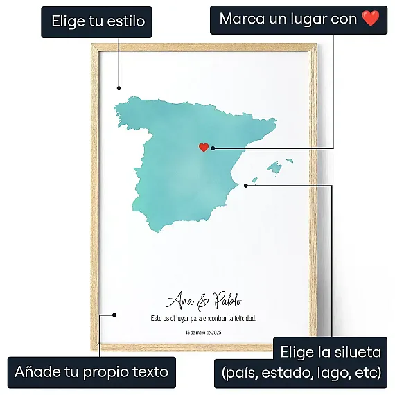 Mapa Acuarela Personalizado — regalo personalizado para él