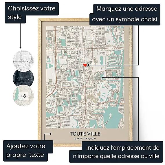 Affiche Carte De Ville Personnalisee — affiche plan de ville personnalisée