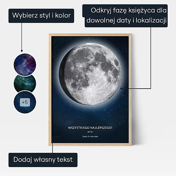 Ksiezyc W Dniu Urodzin — personalizowany plakat fazy księżyca