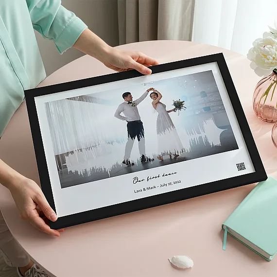first dance song soundwave art wedding couple custom framed print held on table