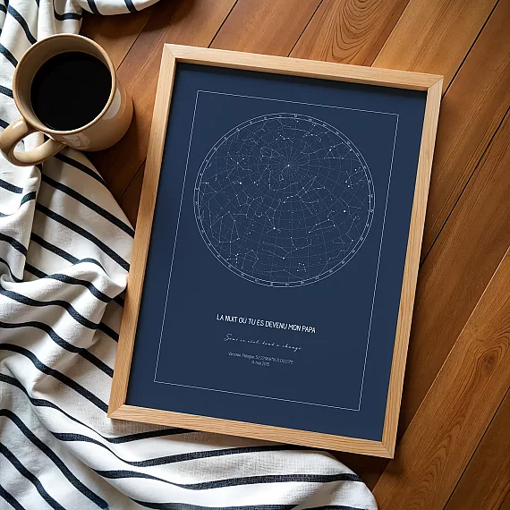 Affiche personnalisée bleu nuit avec la carte du ciel du jour où tu es devenu mon papa.