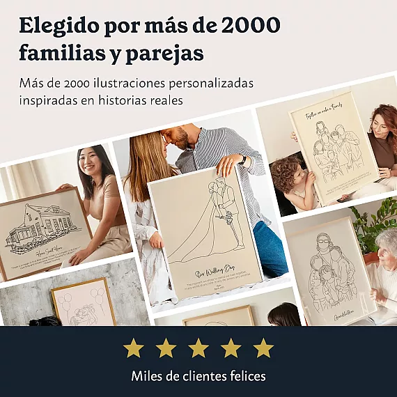 Collage de retratos line art personalizados elegidos por más de 2000 familias y parejas satisfechas. - Póster de arte lineal