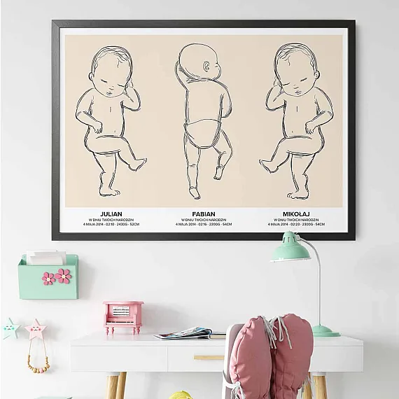 plakat metryczka trojka dzieci