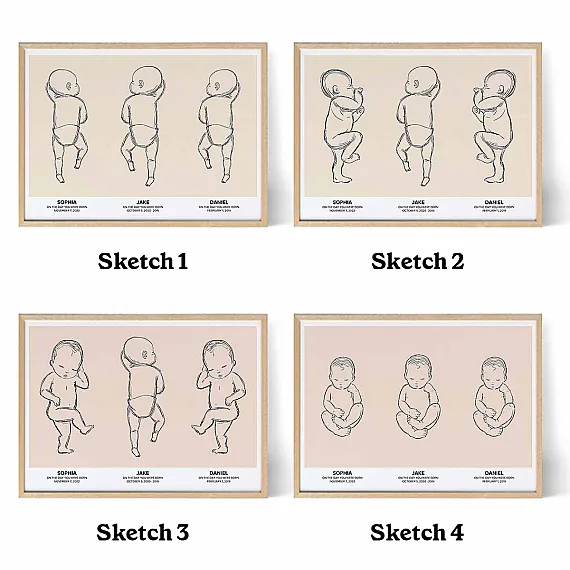 trio birth poster color and illustration