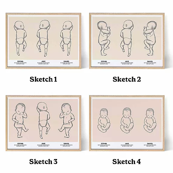 trio birth poster color and illustration