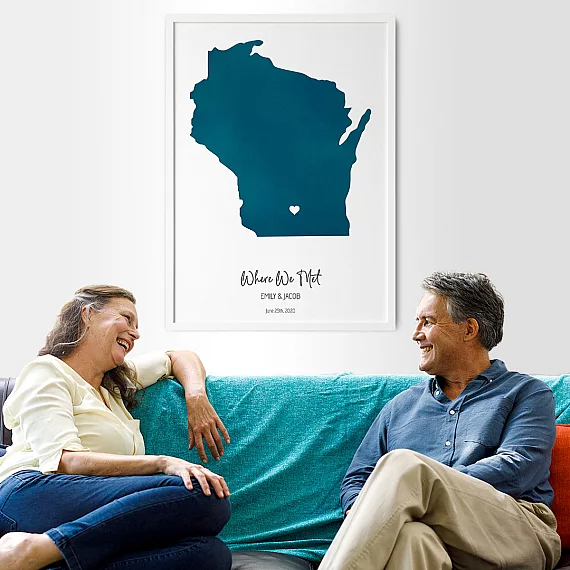 personalized watercolor where we met map