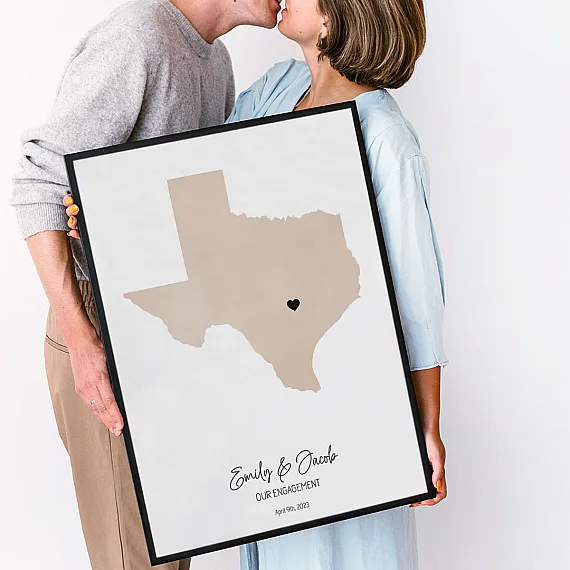 Watercolour Engagement Map Print