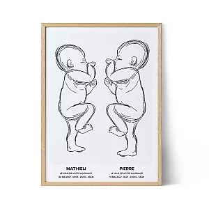 Affiche de Naissance Jumeaux — cadeau personnalisé bébé et famille