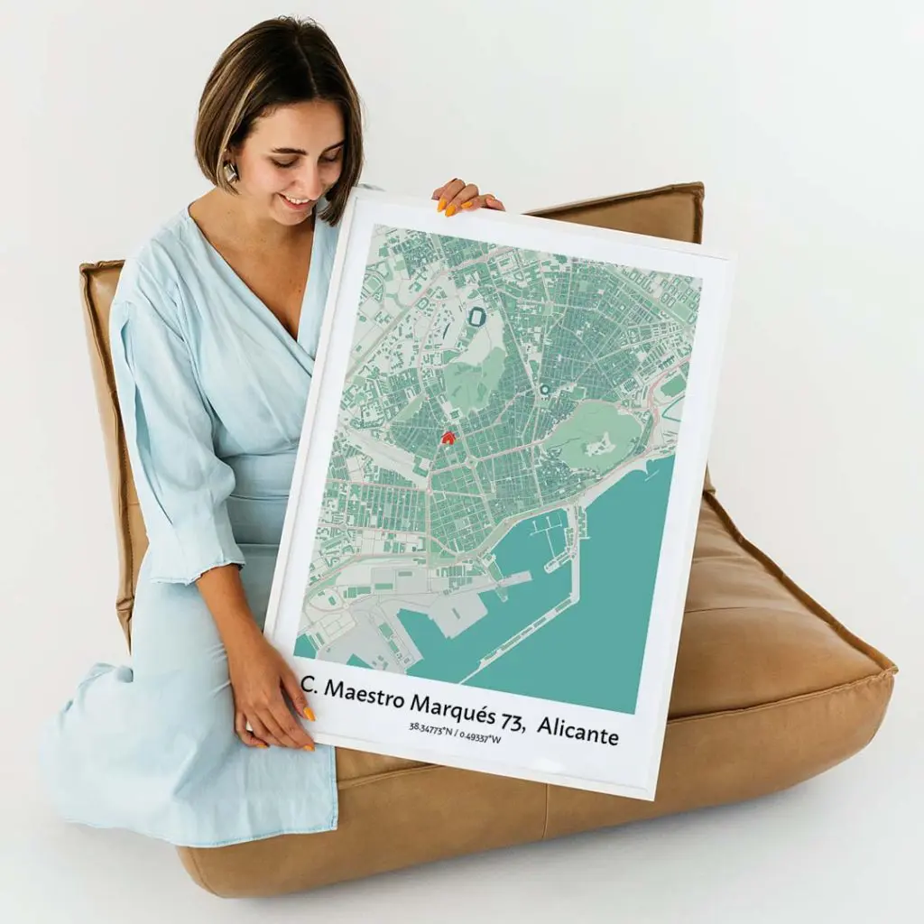 Póster Mapa Personalizable con Marco Tamaño póster 42x30 cm Color marco  Roble