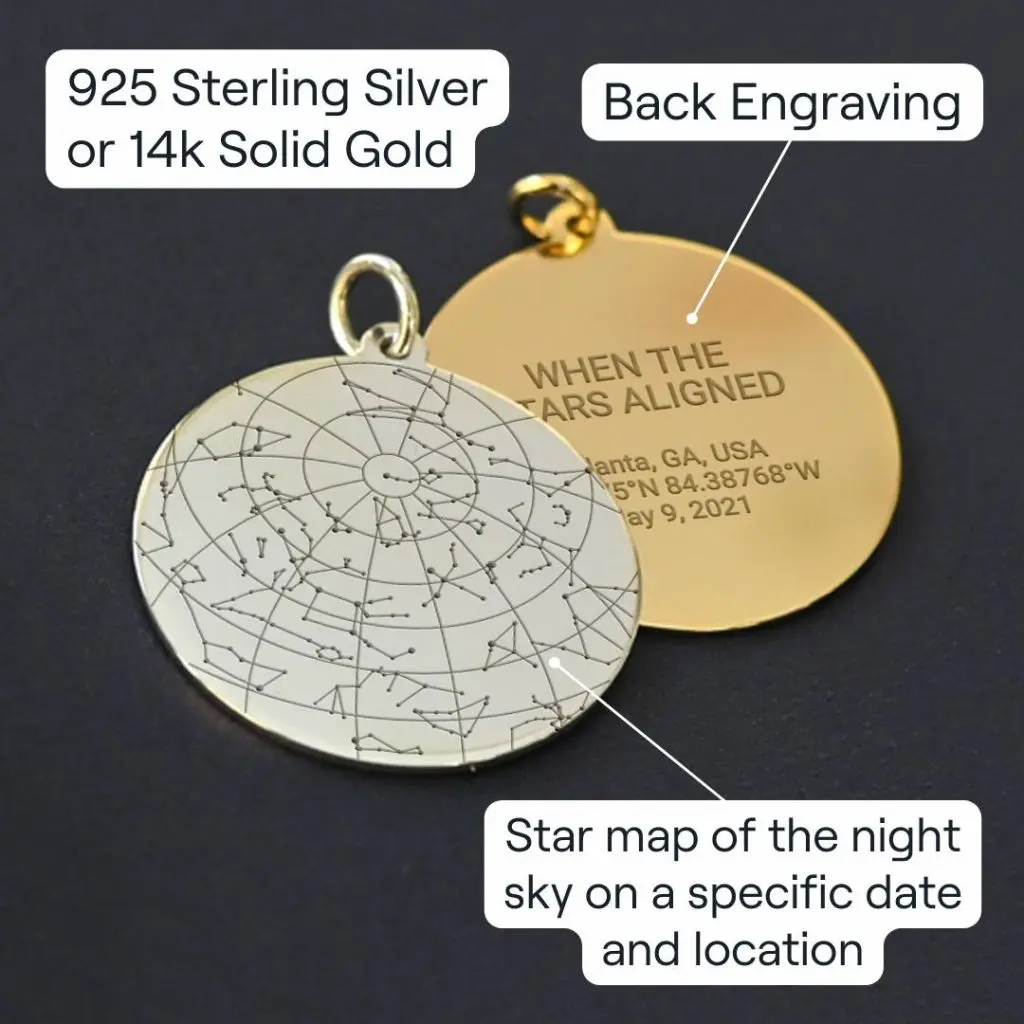 Custom star shops map by date necklace- gold plated sterling silver- personalized gifts for Christmas