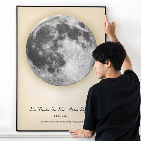 Large personalized Moon Phase Print being displayed on a wall.