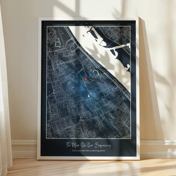 Mapa miejsca poznania ze zdjęciem pary i zaznaczonym punktem na mapie.