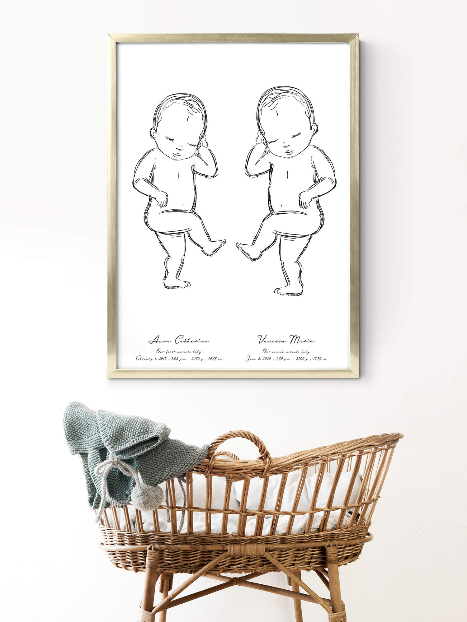 Affiche De Naissance Croquis Bebe Duo Positive Prints