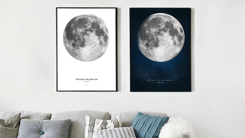 Moon Artwork In Two Versions - Night Sky And With White Background