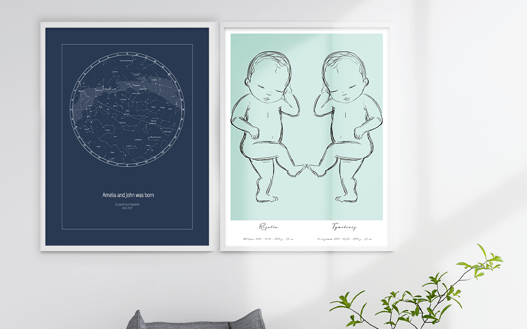 Cadeaux sentimentaux pour les nouveaux parents - carte des étoiles et affiche de naissance