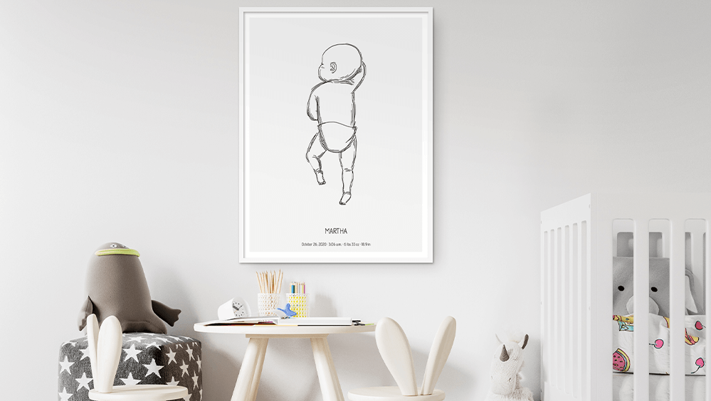 Birth Poster with white background as a Nursery Wall Art