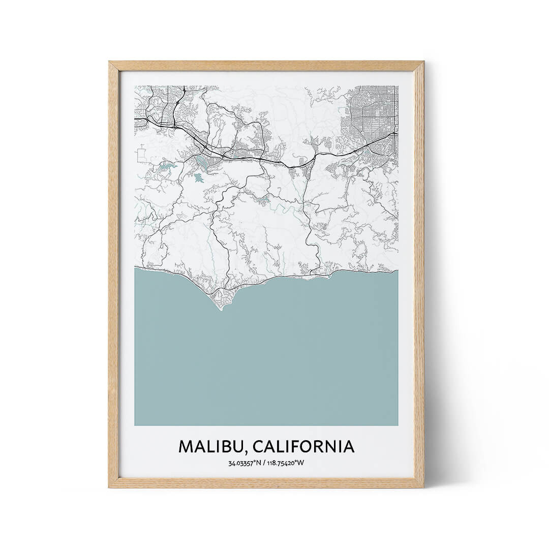 Poster con la mappa della città di Malibu