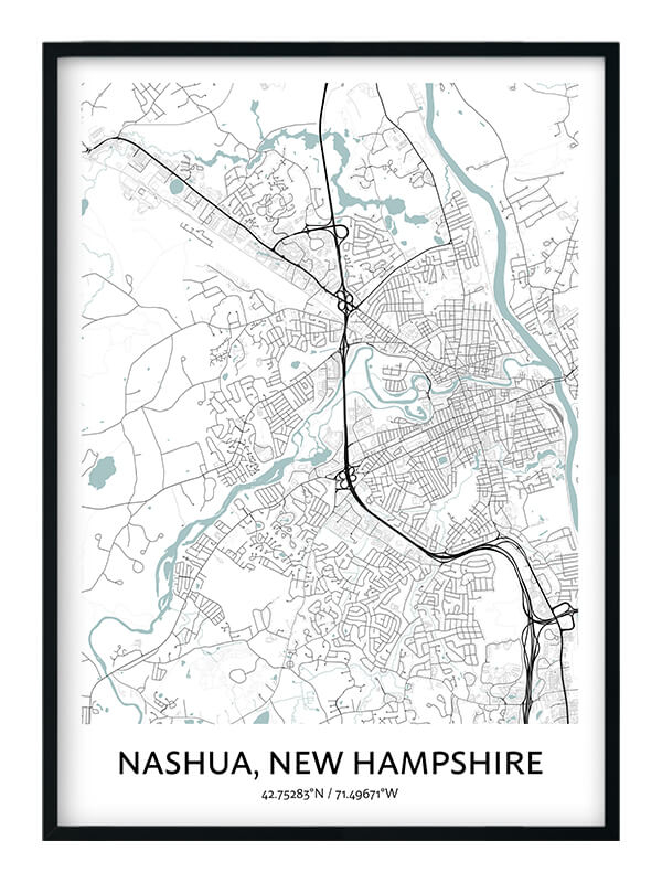 Nashua Map Poster Your City Map Art Positive Prints