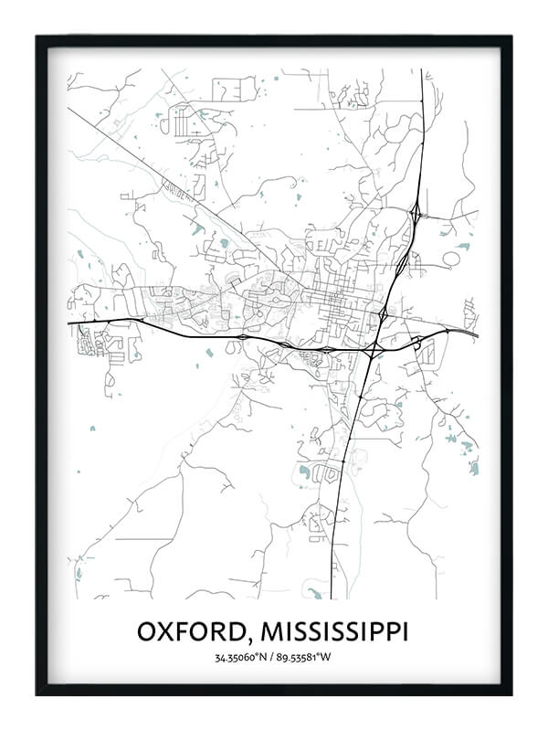 Oxford Mississippi Map Poster Your City Map Art Positive Prints