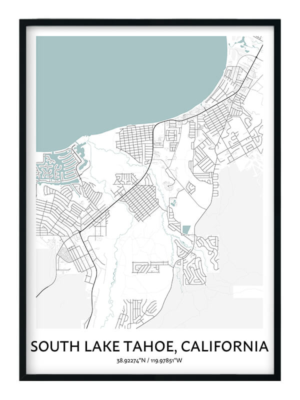 South Lake Tahoe Map Poster Your City Map Art Positive Prints