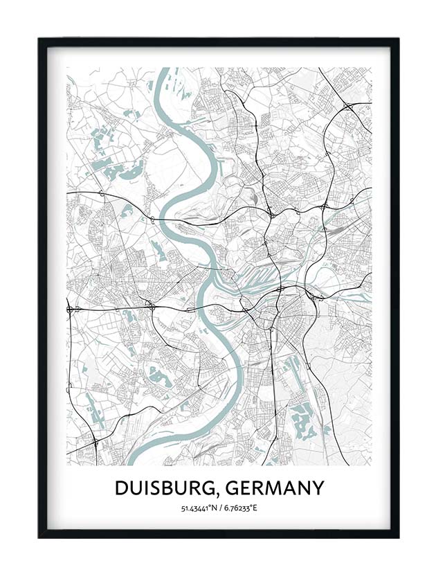 Duisburg black map Germany city map print City map poster BM586 Scandinavian Poster Black white map art