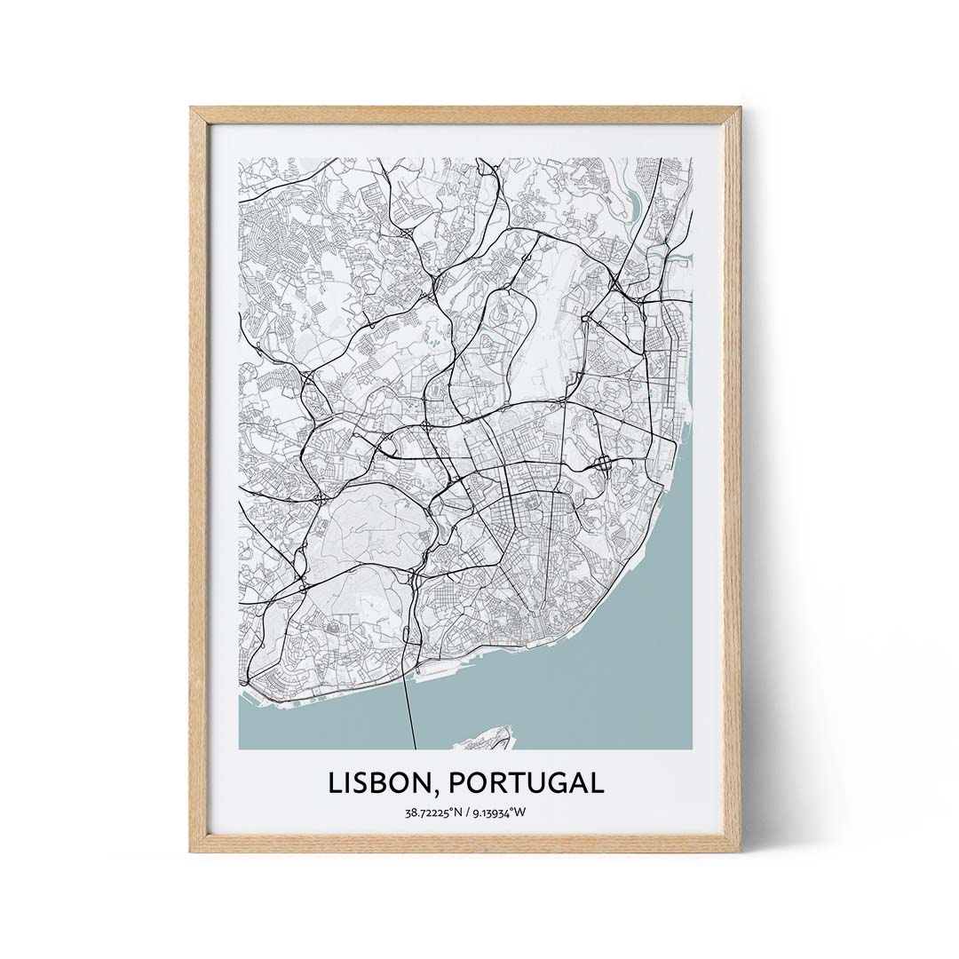 Poster con mappa della città di Lisbona