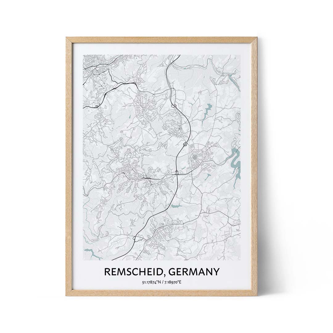 Poster con la mappa della città di Remscheid