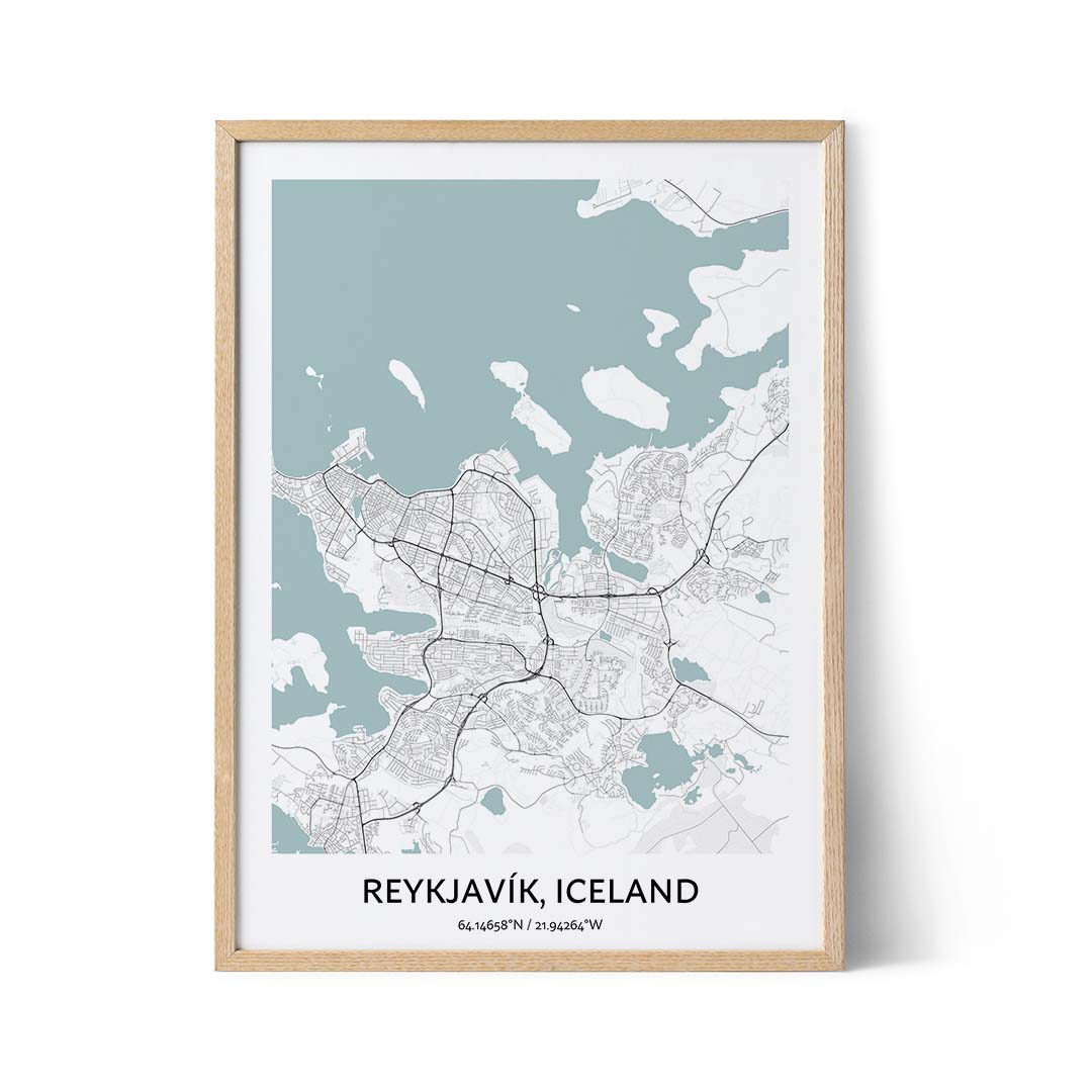 Reykjavik city map poster