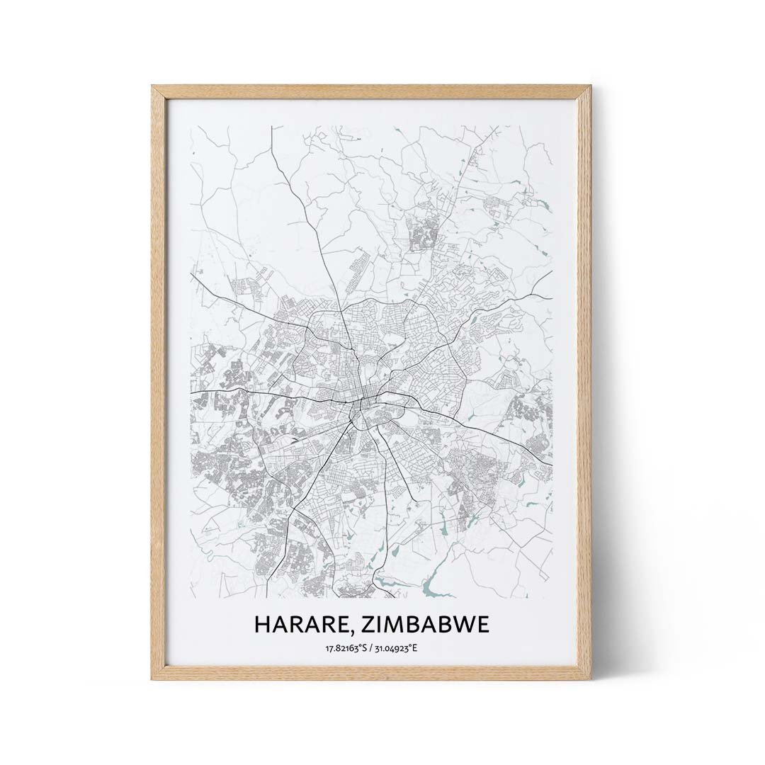 Harare stadsplattegrond poster